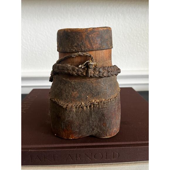 Vintage African Leather and Wood Canteen - Picture 2 of 9